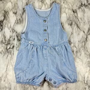 Vintage 90s Lee Jeans Denim Blue Jean Toddler 4T Bubble Romper Shortalls Snap